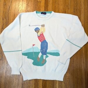 VTG Woodward Novelty Cotton Golf Sweater Pastel White Oversized Country Club XL